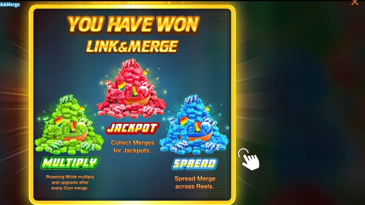 Tampilan visual slot Break Away Candy Link&Merge dengan tema hoki dan permen